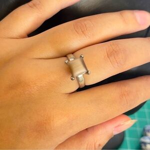 Silver tone brown moon stone size 5 ring